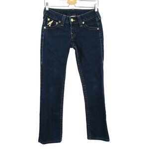 True Religion Womens 27 Billy Dark Wash Blue Metallic Painted Gold Denim Jeans